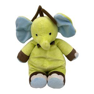 Carters Elephant pull string Musical Plush 11" Green Blue Brown Crib Tie